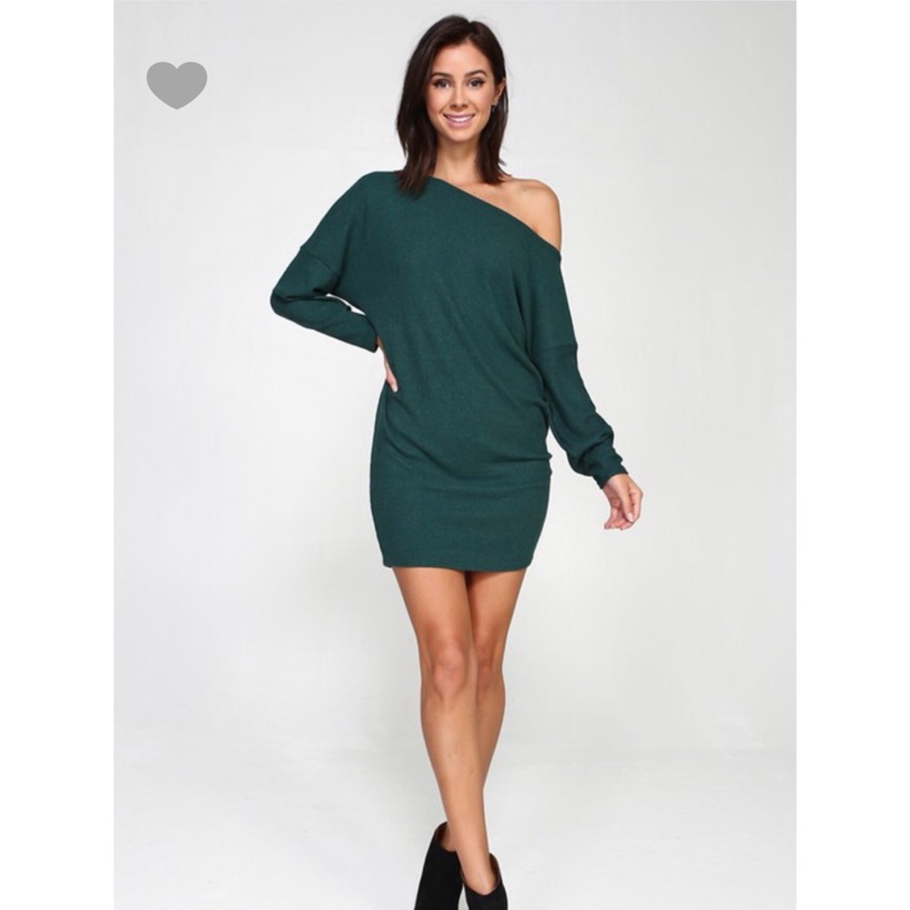 Off one shoulder sweater dress